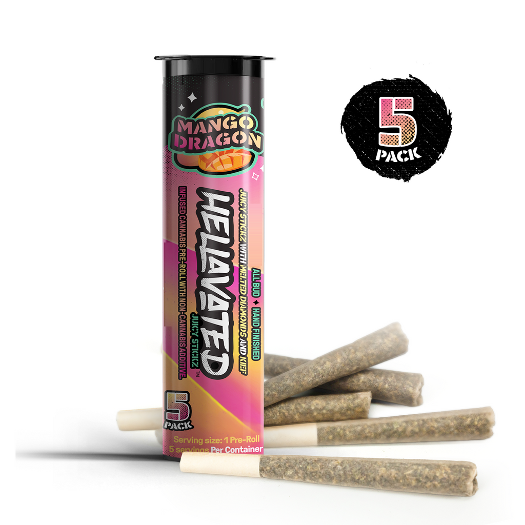 Photograph of product: Hellavated | Mango Kush | Infused Pre-roll Pack | 5 x 0.75g