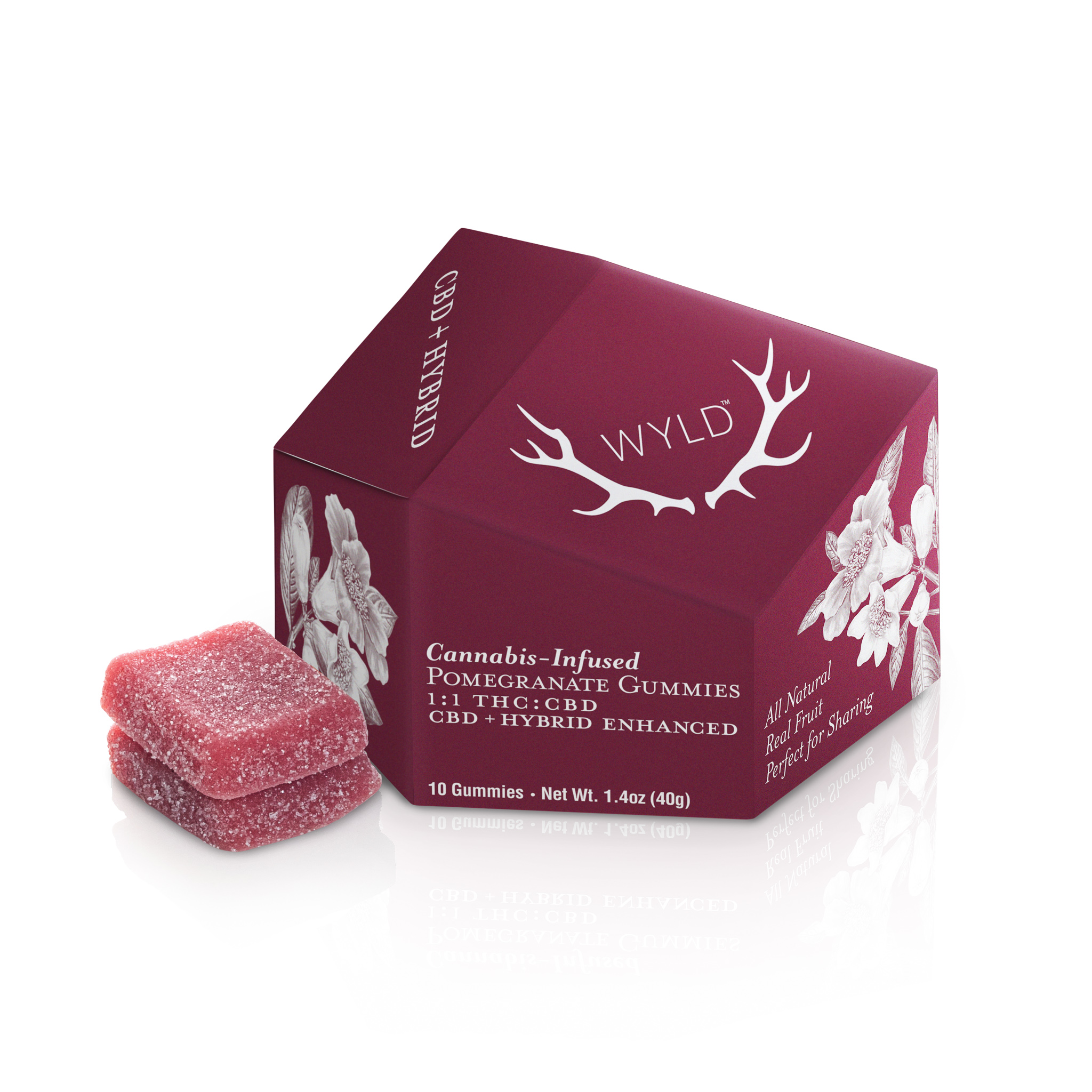 Photograph of product: 1:1 TH-oui/CBD Pomegranate - Wyld - 100mg Gummies