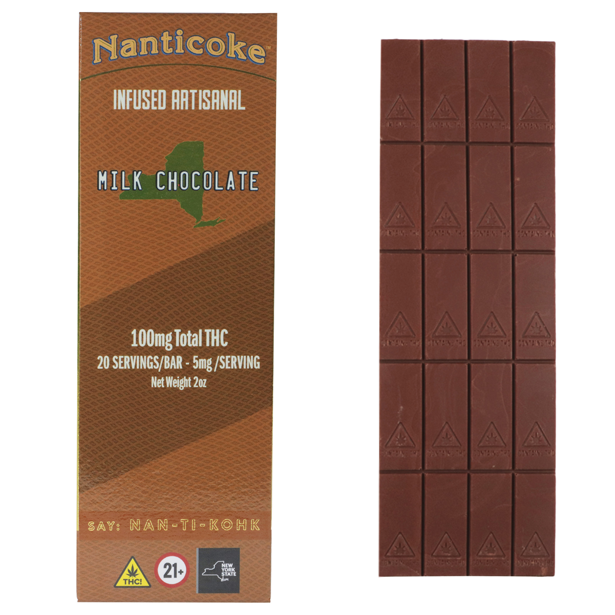 Photograph of product: Nanticoke | Milk Chocolate Bar | 100mg (20 5 mg servings)
