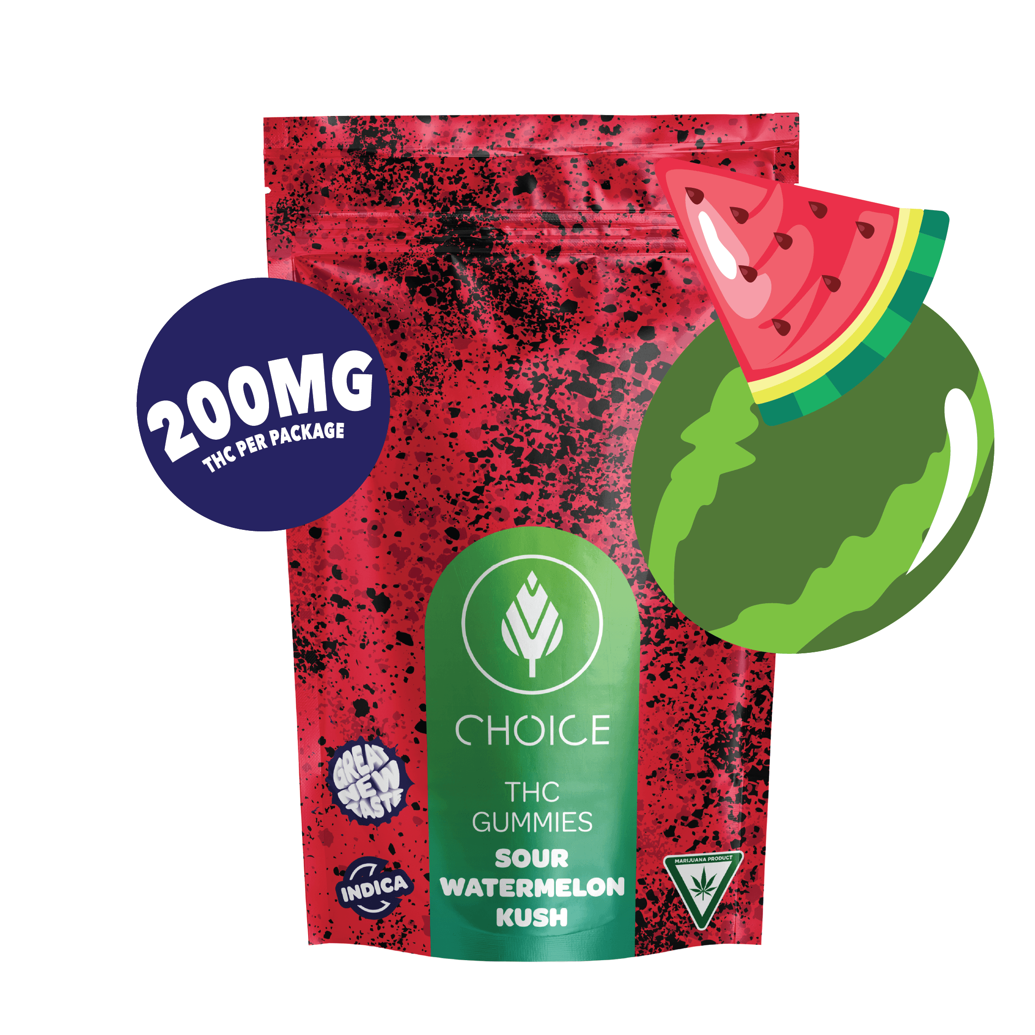 Photograph of product: AU Choice: Super Sour Watermelon Kush 200mg Gummies