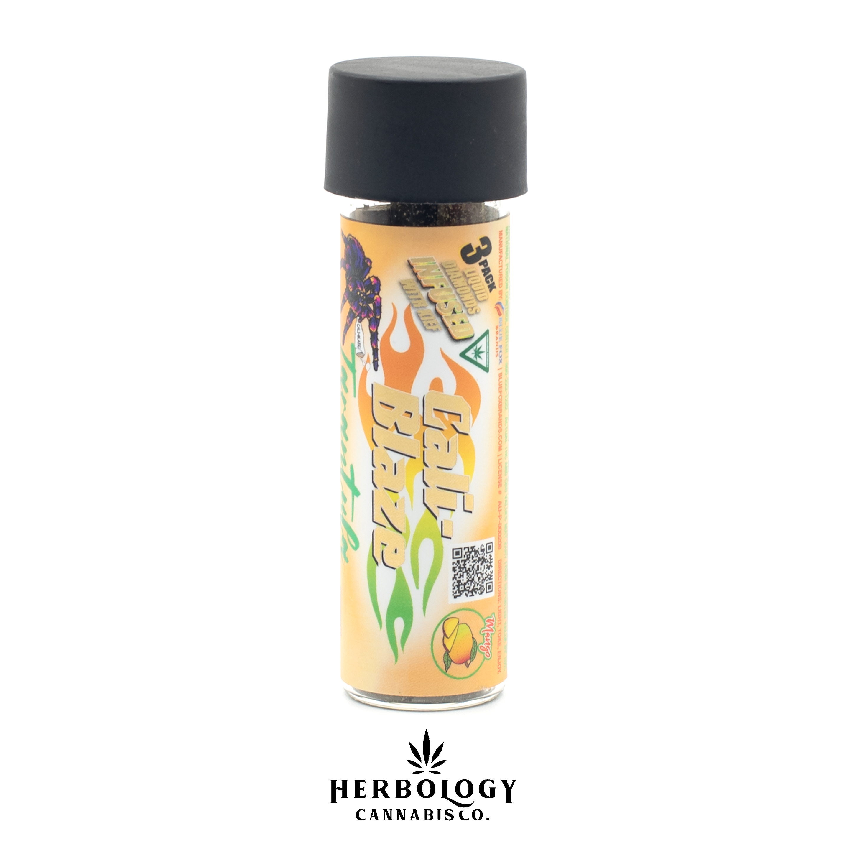 Photograph of product: Cali-Blaze | Infused Pre-Roll 3 Pack | Tarantula | Mango | 1g x 3