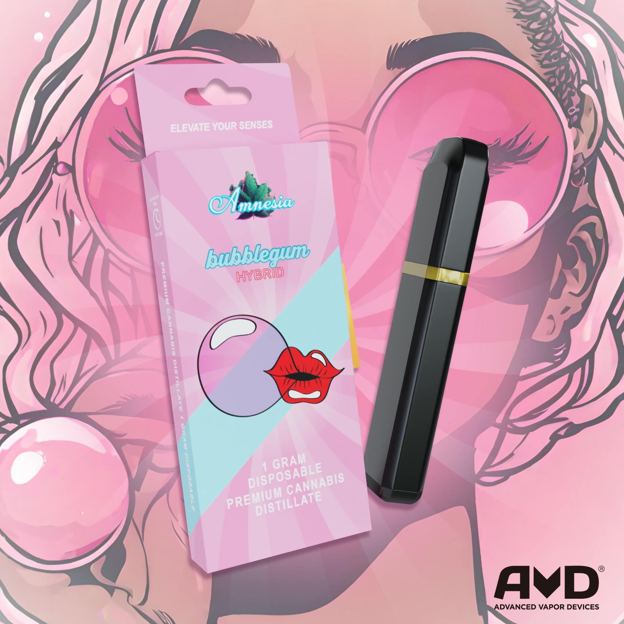 Photograph of product: Amnesia | Bubble Gum | 1g Disposable Vape | REC
