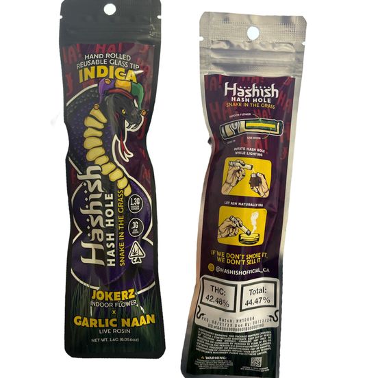 Photograph of product: D. Oui'd 1.6g Live Rosin au chocolat HOLE Glass Tip Pre Roll - Jokers x Garlic Naan (I) - 