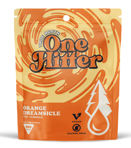 Photograph of product: 200MG ONE HITTER VEGAN ORANGE DREAMSICLE GUMMY