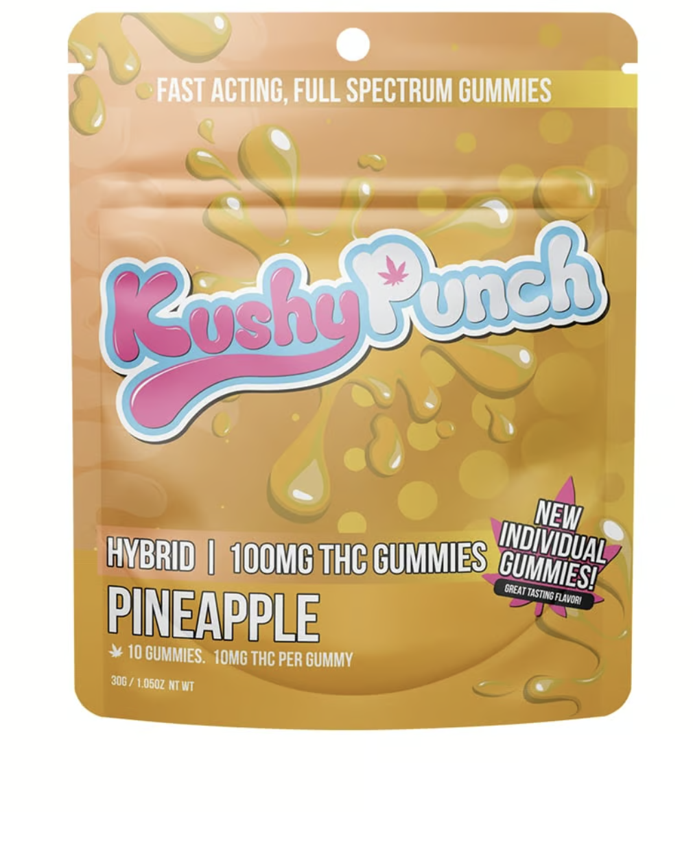 Photograph of product: KUSHY PUNCH PINEAPPLE FAST ACTING FULL SPECTRUM 10PK GUMMIES 100MG