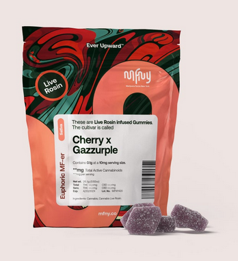 Photograph of product: Cherry x Gazzurple | Live Rosin Gummies | 100mg | Oui'd | MFNY