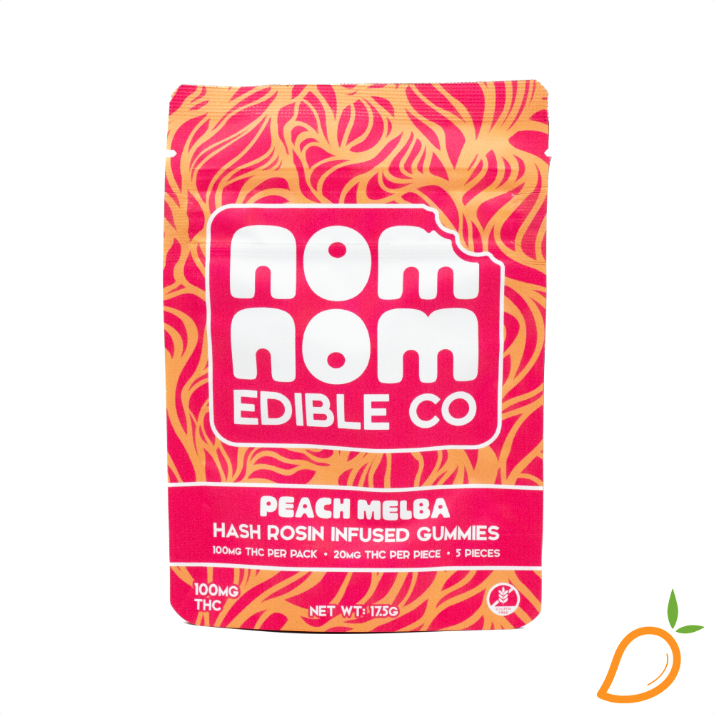 Photograph of product: 100mg Peach Melba Rosin Gummies NomNom