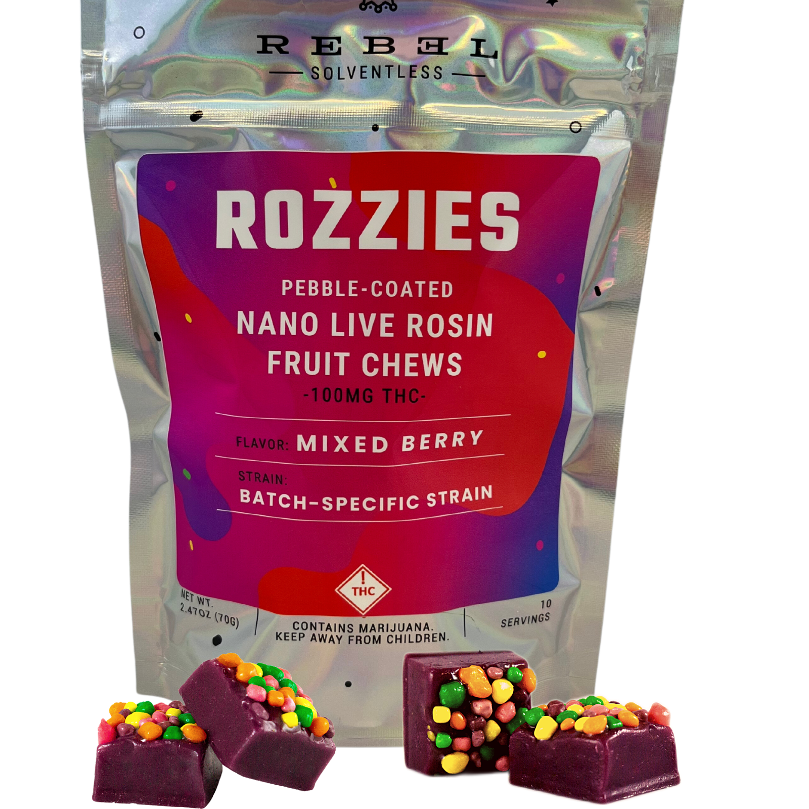 Photograph of product: Mixed Berry (H) - 100mg Rosin Fruit Chews - Rozzies