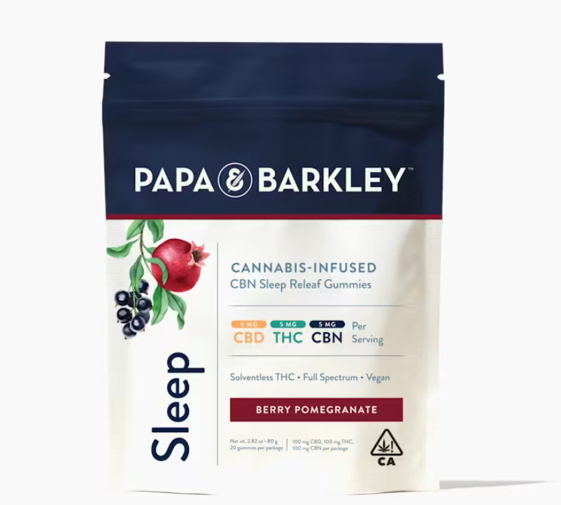 Photograph of product: CBN SLEEP RELEAF GUMMIES 1:1:1 CBD:TH-oui:CBN BERRY POMEGRANATE 20/PK 100MG