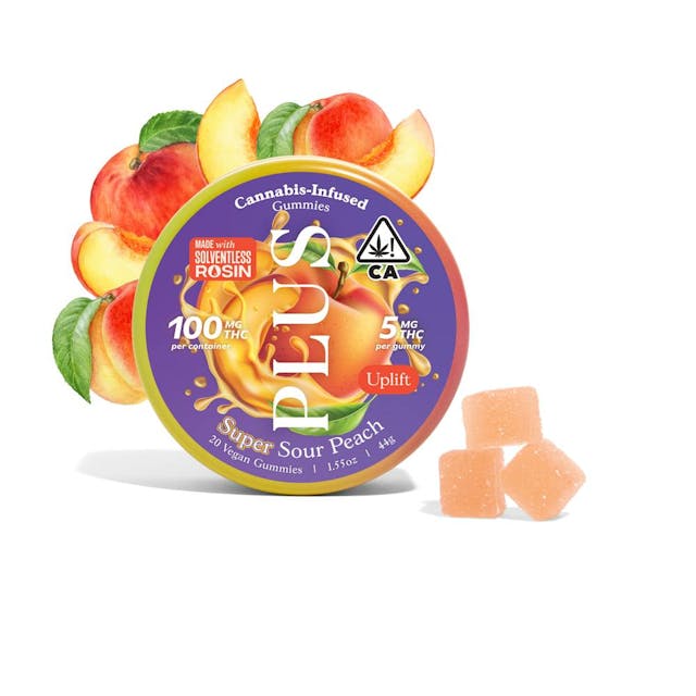 Photograph of product: Plus Super Sour Peach Solventless Gummies - 