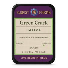 Photograph of product: Florist Farms | Green Crack | 0.5G 5pk Live Resin Infused Pre rolls
