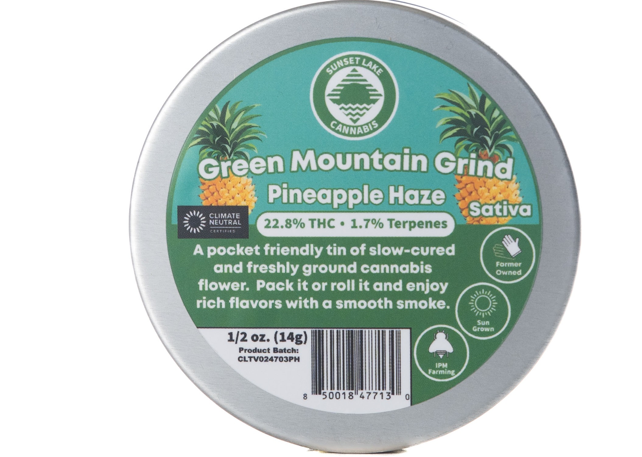 Photograph of product: Sunset Lake | Green Mountain Grind - Pineapple Haze Pre-Ground Flower - 14g