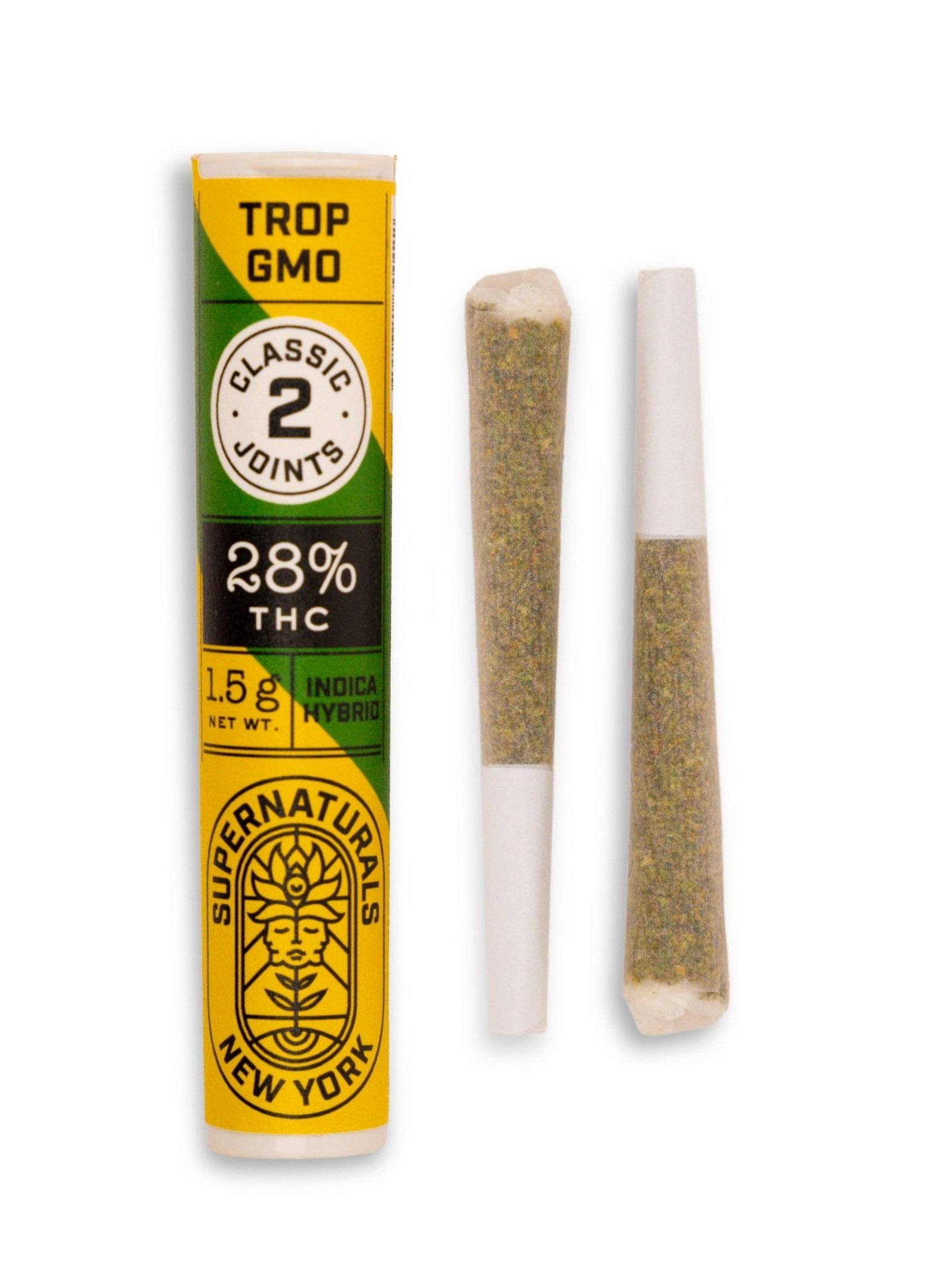 Photograph of product: SUPERNATURALS | TROP GMO | PRE-ROLLS | 1.5G(2PK)