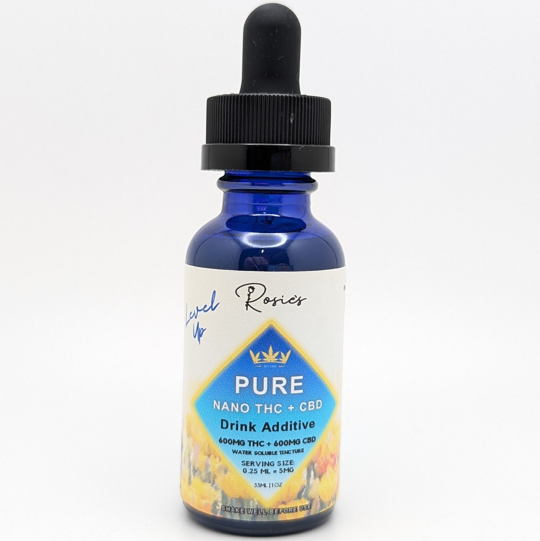 Photograph of Product: Nano Tincture Water Soluble 1:1 CBD:THC 600mg 1oz