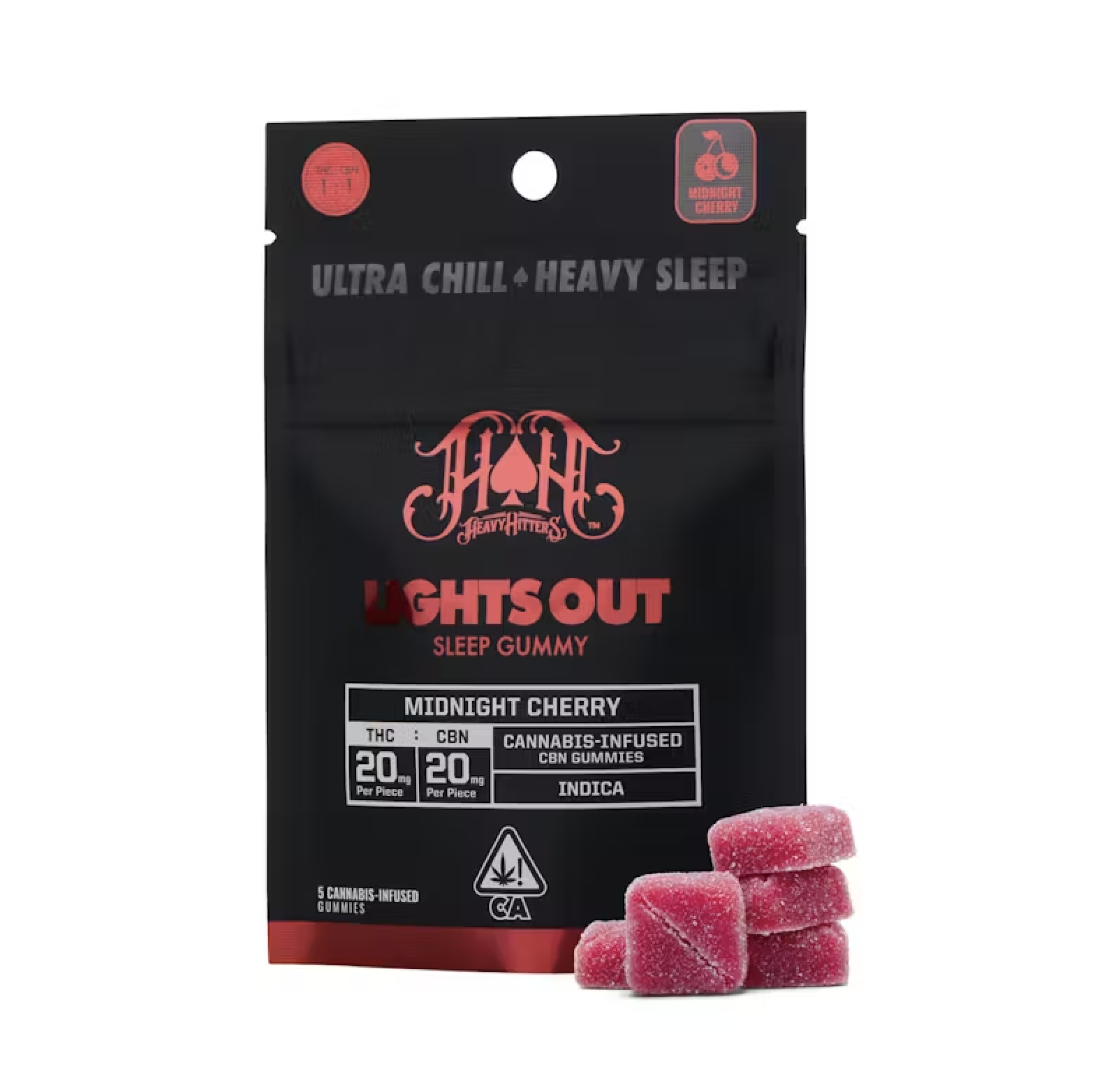 Photograph of product: Heavy Hitters High Dose Lights Out 1:1 TH-oui:CBN - Midnight Cherry (I)