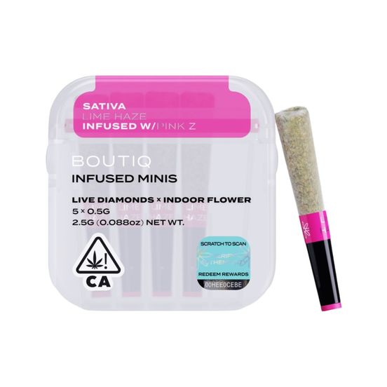 Photograph of product: Boutiq Infused Mini Pre-roll 5pk Lime Haze x Pink Z 2.5g - 