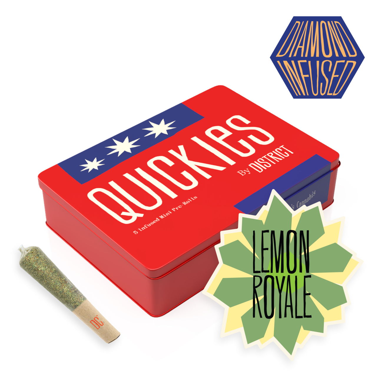 Photograph of product: Quickies: Lemon Royale Diamond Infused 5pk Pre-rolls - 2.25g