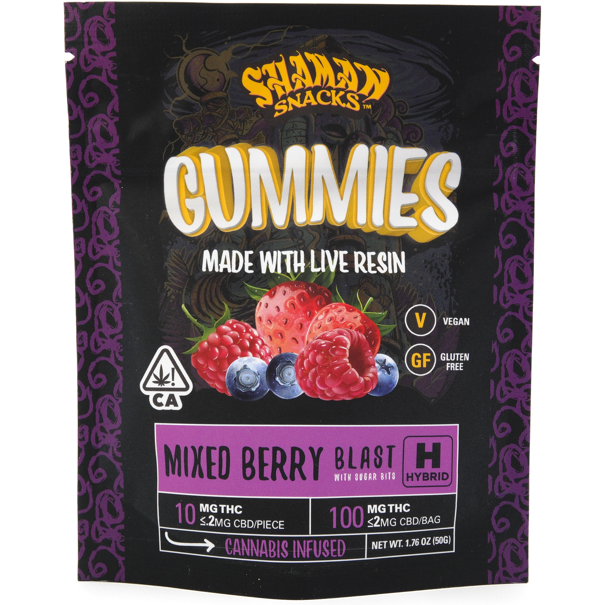 Photograph of product: Mixed Berry Blast 100mg 10 Pack Live Resin Gummies - Shaman Extracts
