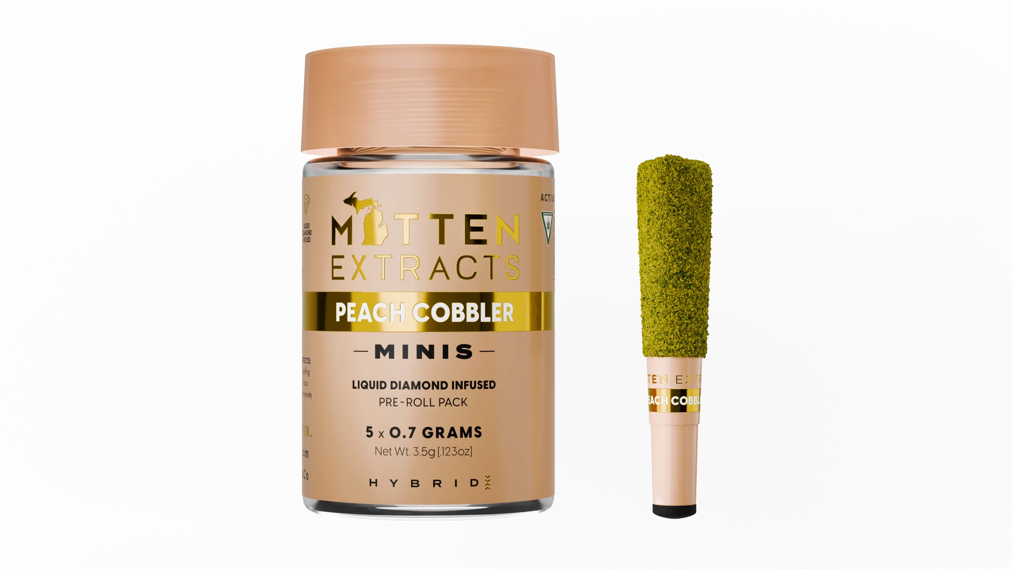 Photograph of product: Mitten Extracts - .7g Infused Mini Preroll 5pk - Peach Cobbler Hybrid