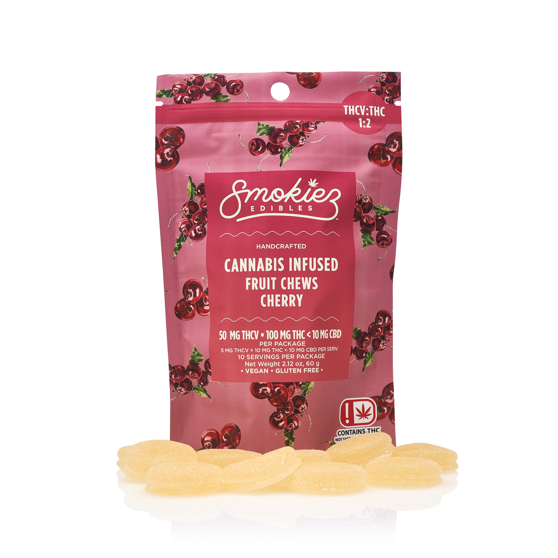 Photograph of product: Smokiez | Gummies | Cherry | 2:1 TH-oui:TH-ouiV | 100mg