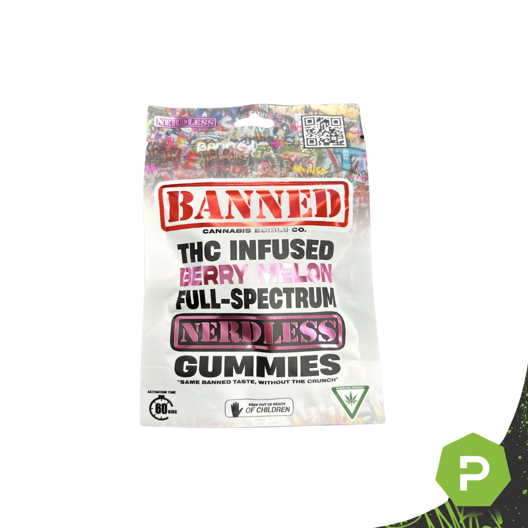 Photograph of product: Banned | 200mg Nerdless Gummies | Berry Melon