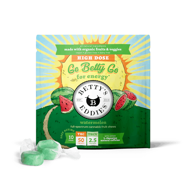 Photograph of product: Betty's Eddies | 50mg 10pk Fruit Chews 2:1 TH-oui:TH-oui-V | Go Betty Go Watermelon