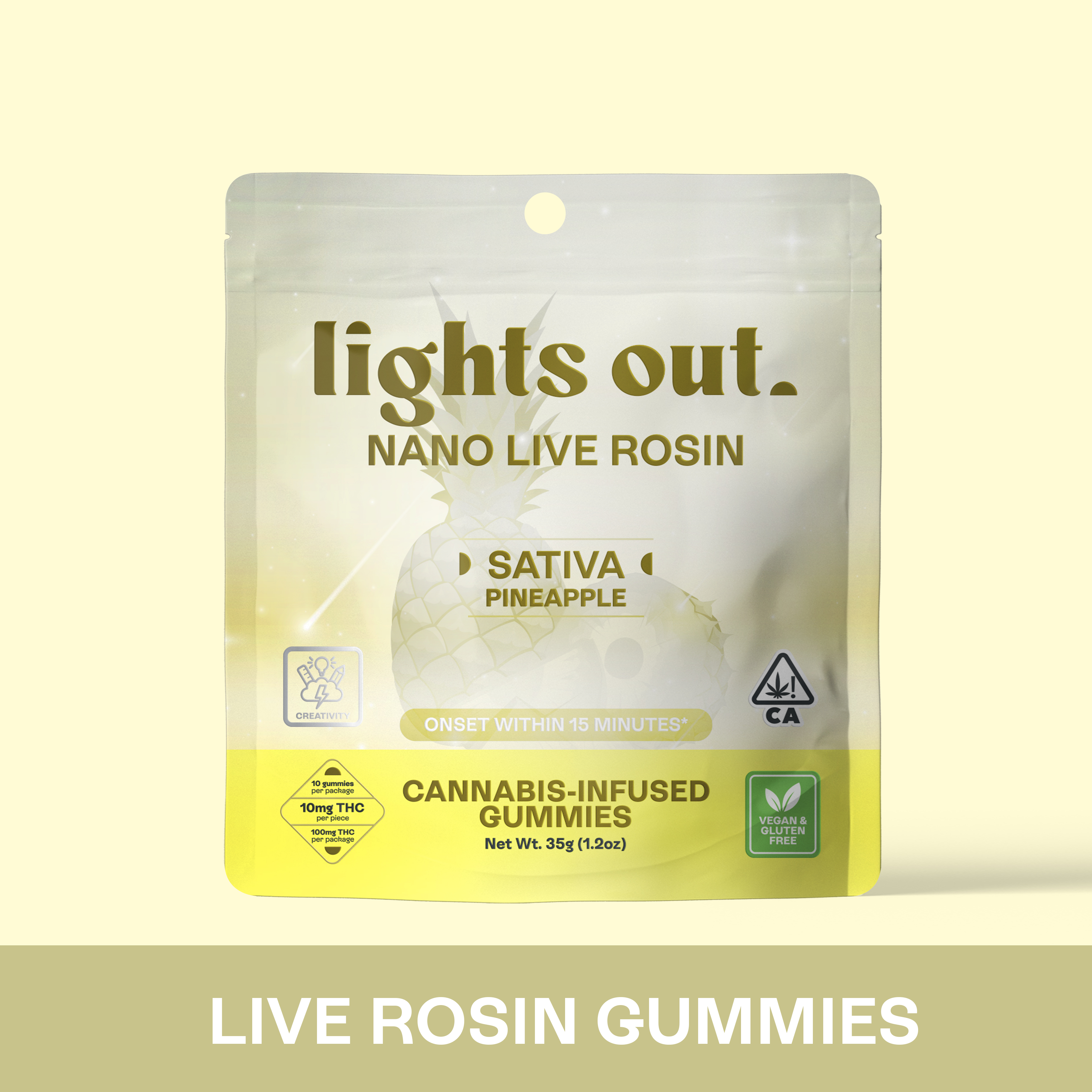 Photograph of product: Lights Out - Pineapple (Oui'd) Live Rosin Edible 100mg