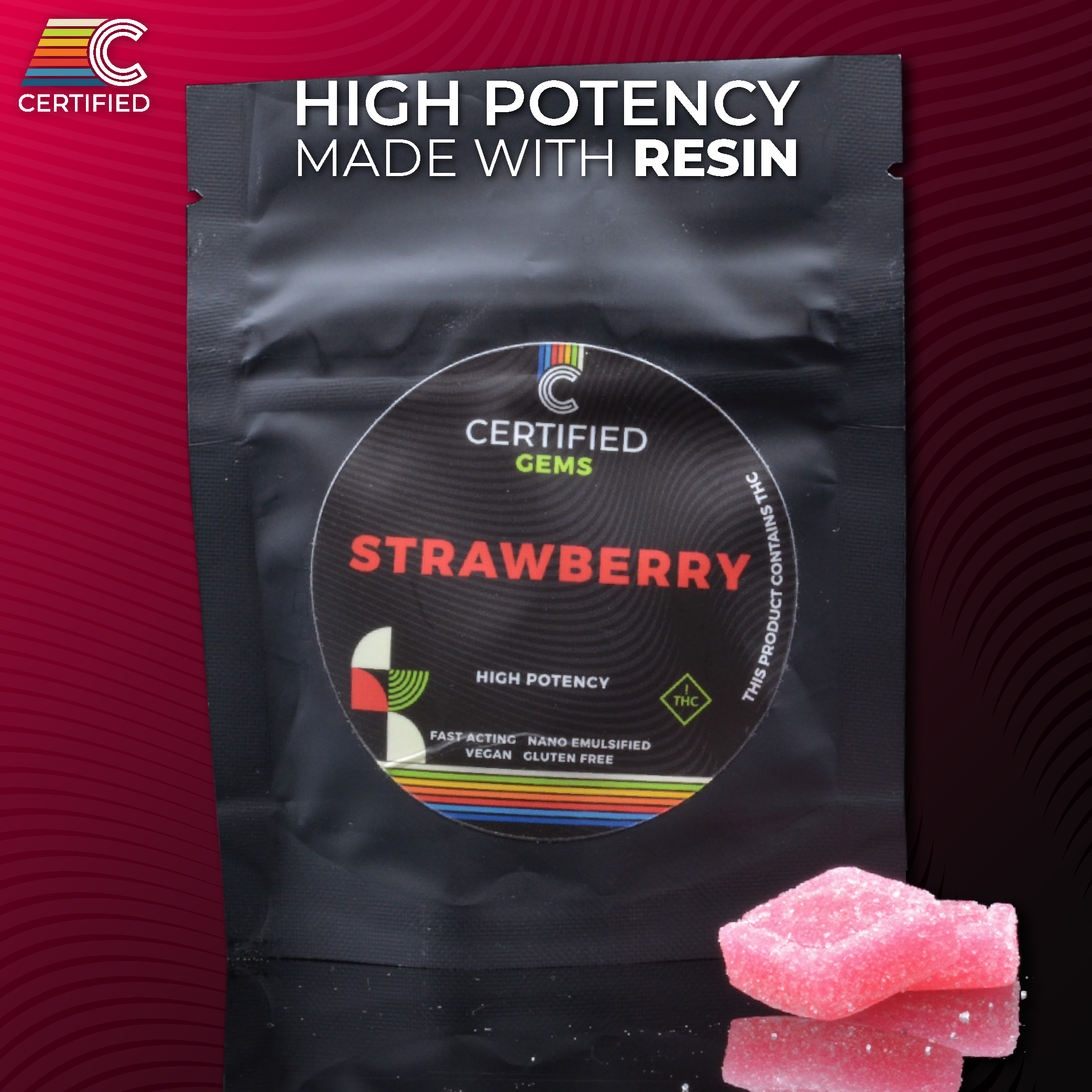 Photograph of product: Strawberry High-Dose Gems | 2pk