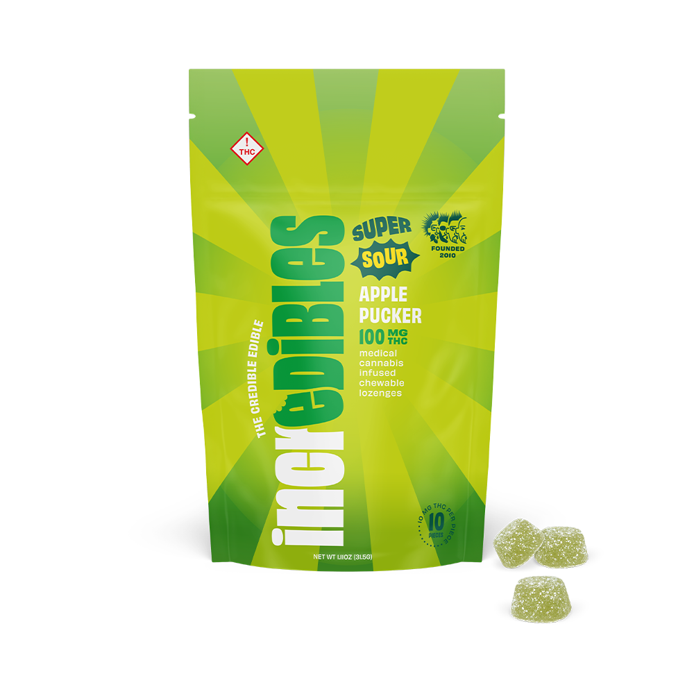 Photograph of product: Incredibles | Super Sour Apple Pucker | 10mg Gummies (10pk)