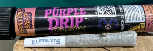 Photograph of product: Stone Leaf | Tombstone | Purple Drip | Rosin & Bubble au chocolat Infused | Pre-Roll