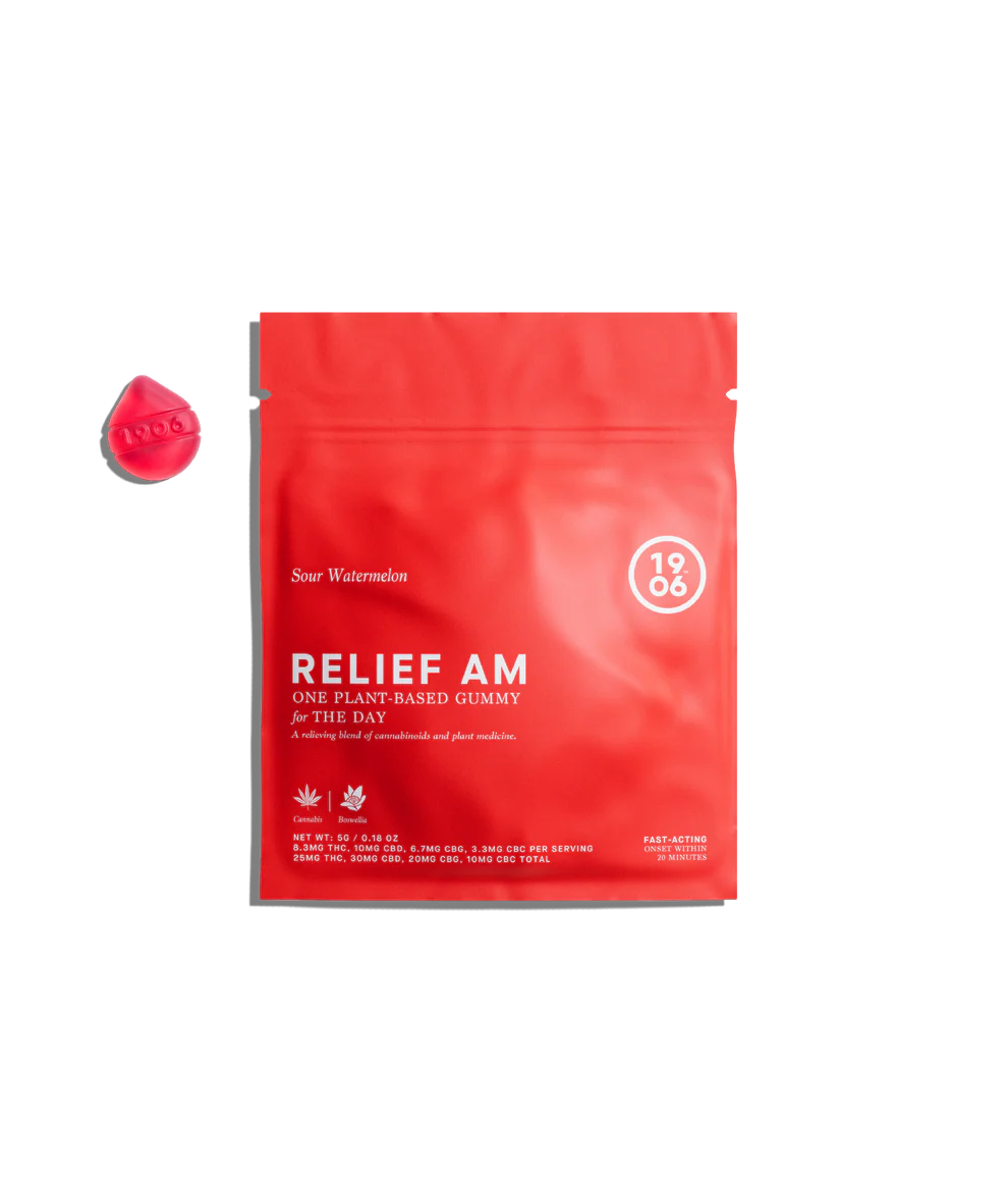 Photograph of product: 1906 | Relief AM Sour Watermelon TH-oui:CBD:CBG:CBC Gummies | 250mg (10pk)