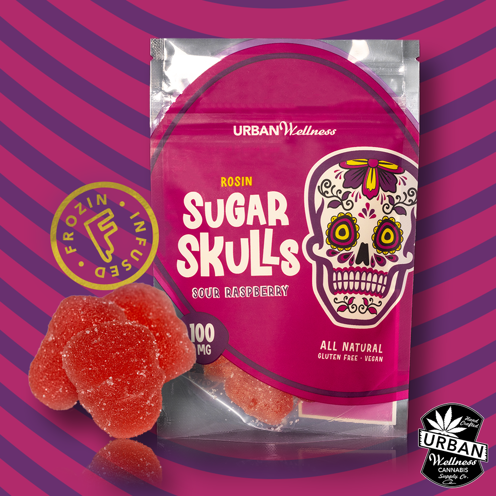 Photograph of product: Urban Wellness - Sugar Skulls - Sour Raspberry - 100mg (H)