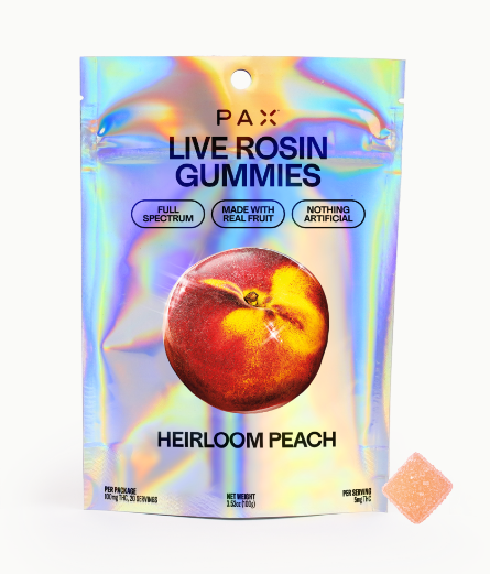 Photograph of product: Heirloom Peach | Live Rosin | Gummies | 5mg | 20pk | Vegan