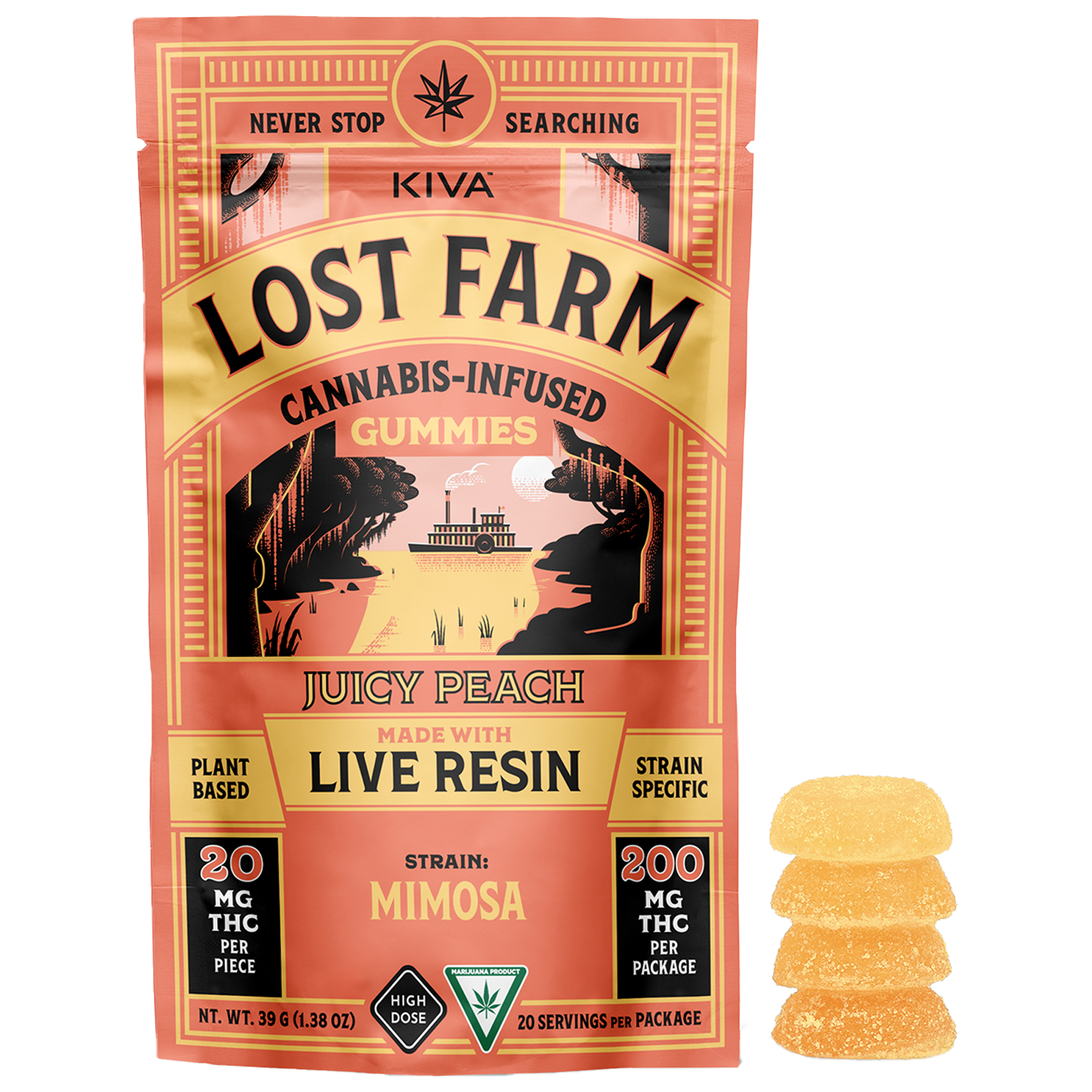Photograph of product: Juicy Peach x Mimosa Live Resin Gummies (200mg THC, 10 Pack)