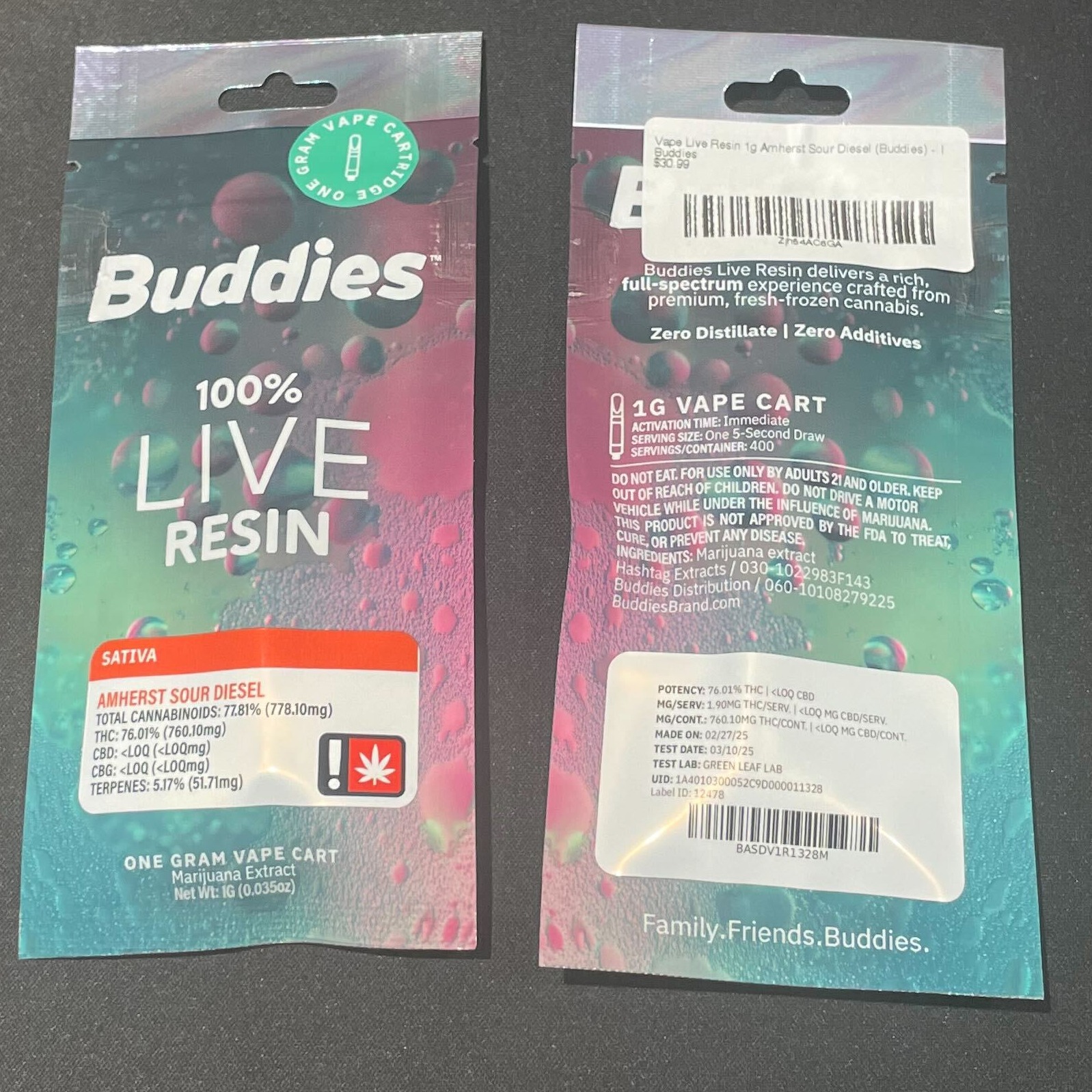Photograph of product: Vape Live Resin 1g Amherst Sour Diesel (Buddies)