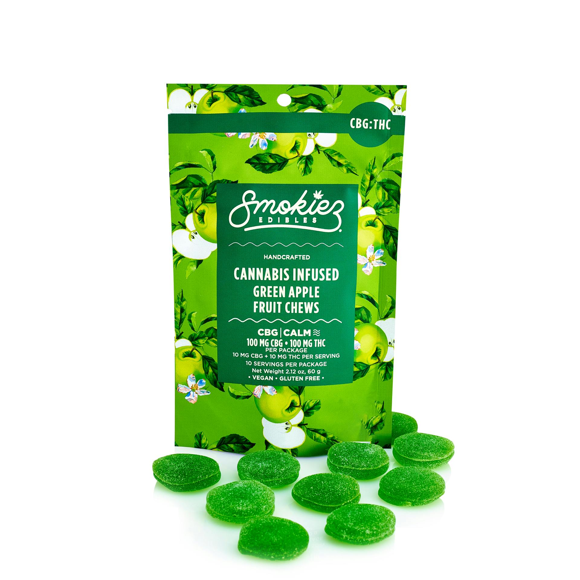 Photograph of product: 100mg Green Apple [1:1 TH-oui:CBG] Sour Gummies
