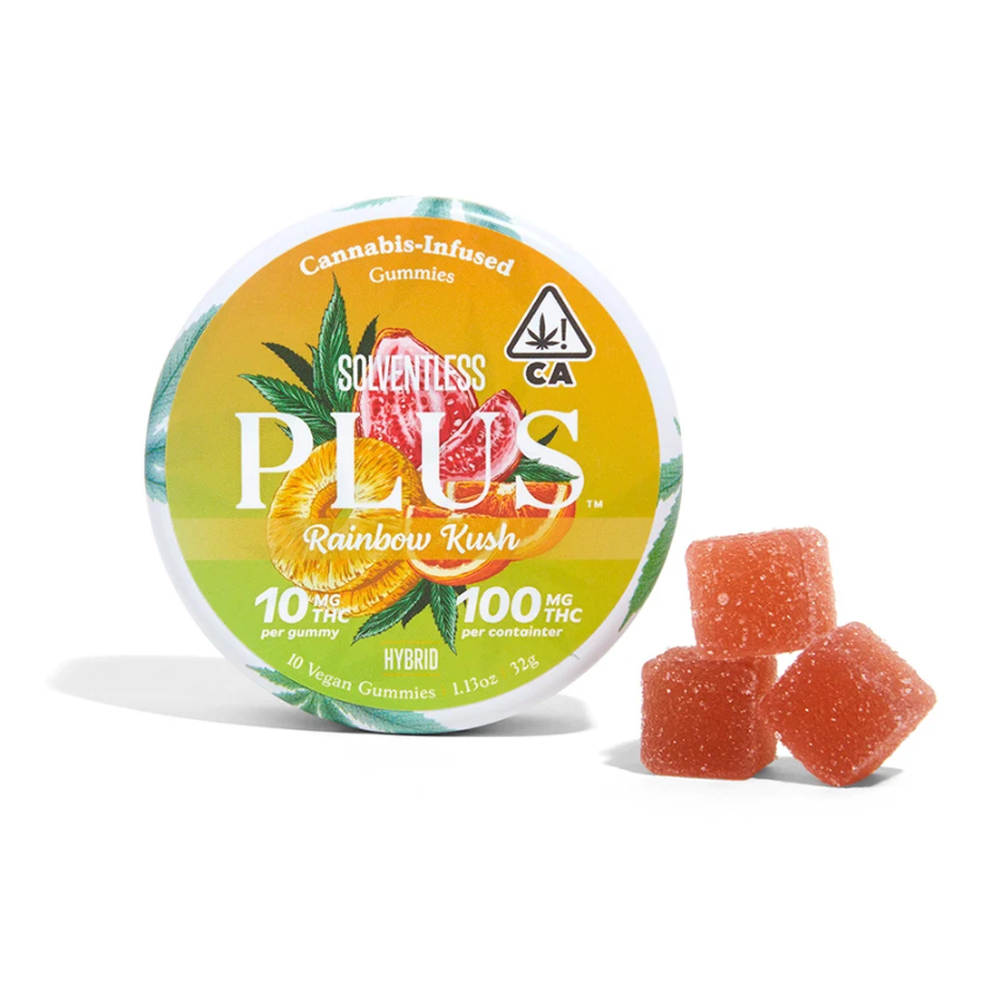 Photograph of Product: Plus Gummies Vegan Solventless Hybrid Rainbow Kush 100mg