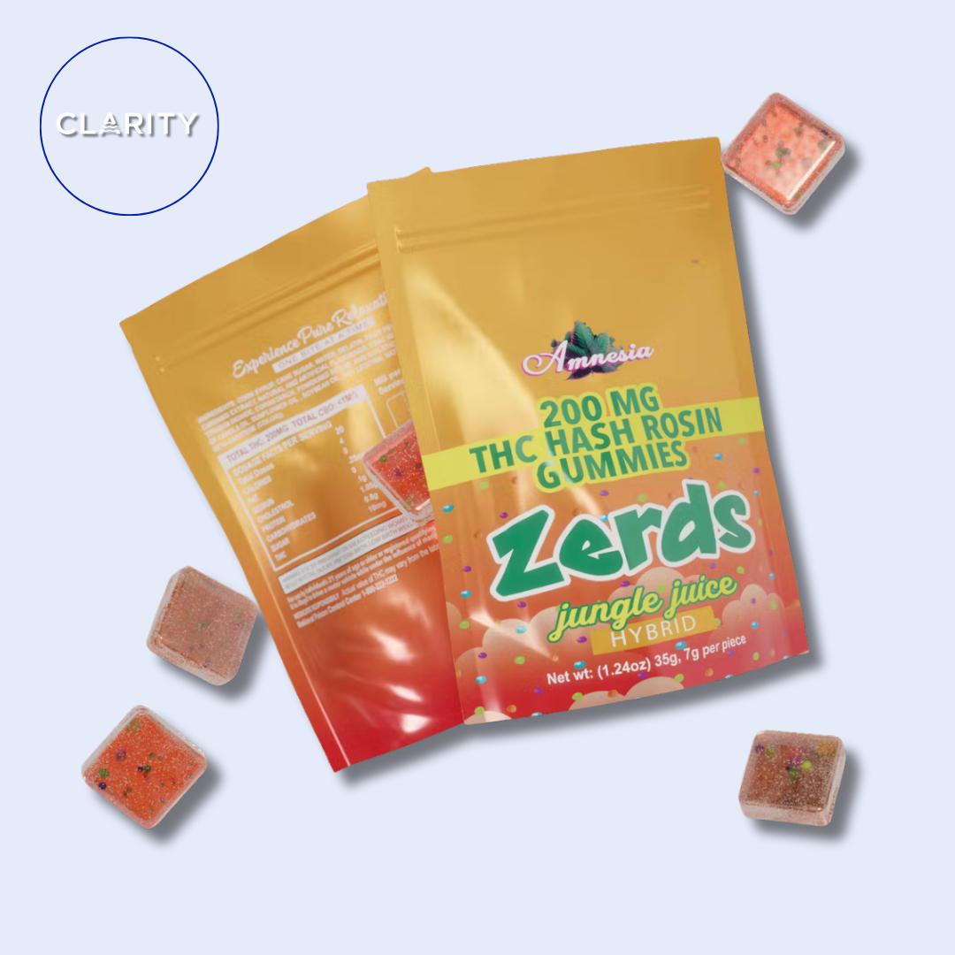 Photograph of product: Amnesia | 200mg au chocolat Rosin Gummies 5pk | Zerds Jungle Juice