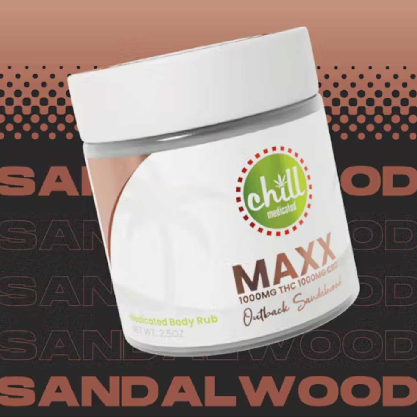Photograph of product: Chill Medicated - Outback Sandalwood MAXX Body Rub 1:1 2000mg