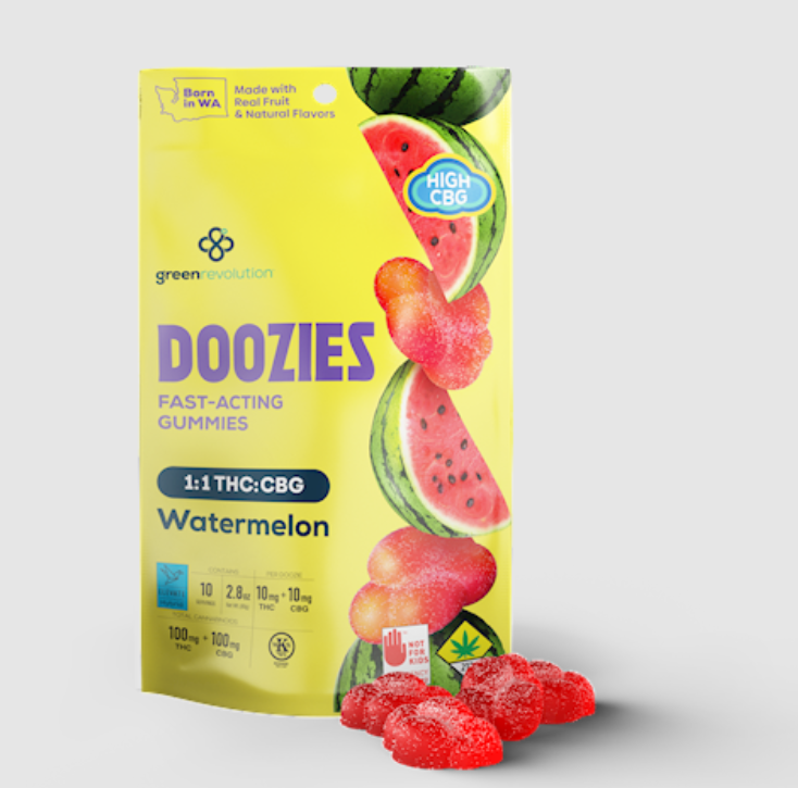 Photograph of product: Green Revolution - Doozies - Watermelon CBG [1:1] - 10pk Edibles