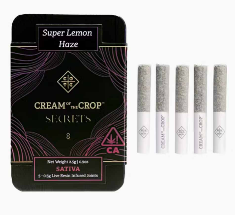 Photograph of product: Cream of the Crop Super Lemon Haze Oui'd Live Resin Infused Pre-Rolls 0.5Gx5PK