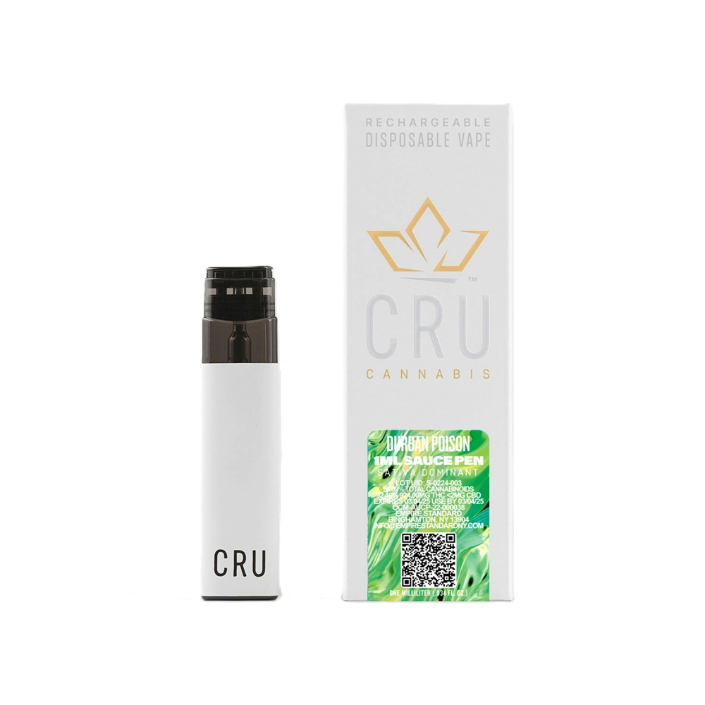 Photograph of product: CRU | Durban Poison | Live Resin All-In-One Vape 1ML