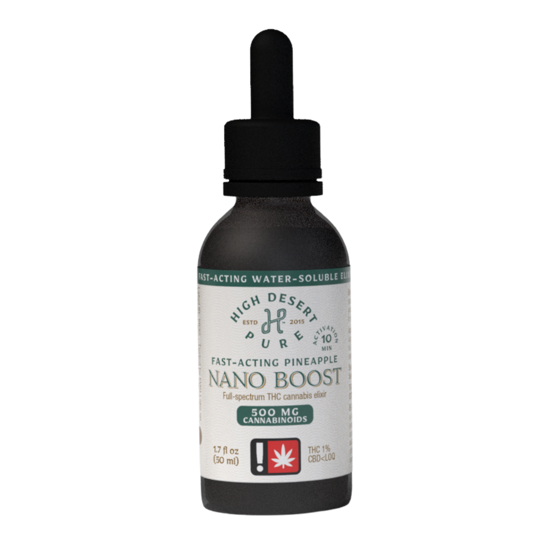 Photograph of Product: High Desert Pure 1.7 fl oz PINEAPPLE NANO BOOST Sativa Fast-Acting Full Spectrum Cannabis Elixir