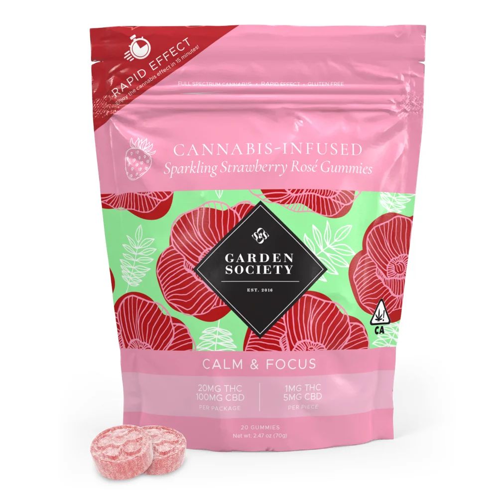 Photograph of product: Calm & Focus Sparkling Strawberry Rose   100mg Cbd | 20mg Thc