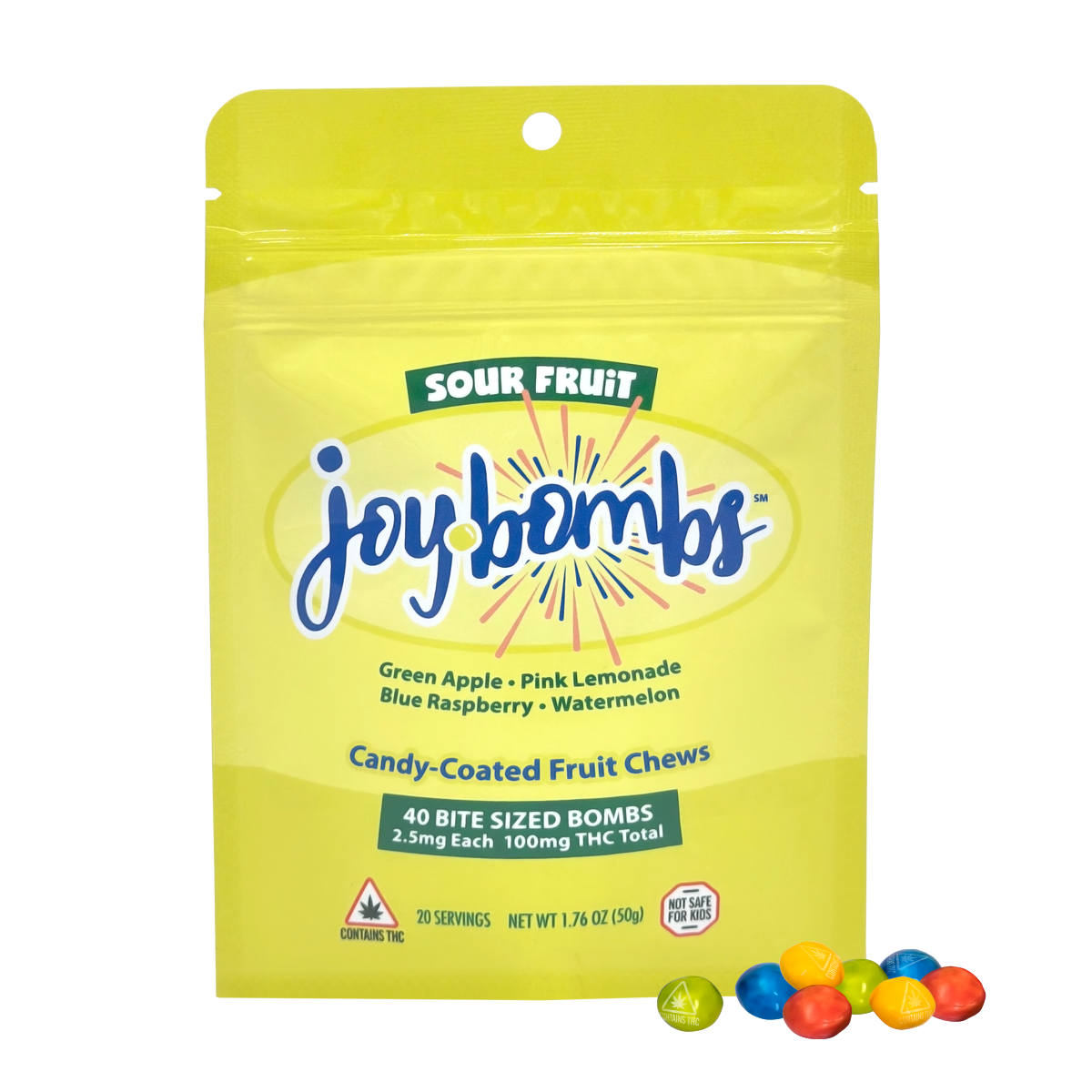Photograph of Product: Hard Shell Sour Fruit Chews | Joy Bombs | 40pc (H)
