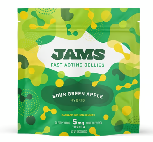 Photograph of product: Jams Jellies - Gummies - Fast-Acting Sour Green Apple Jellies 10ct (50mg)