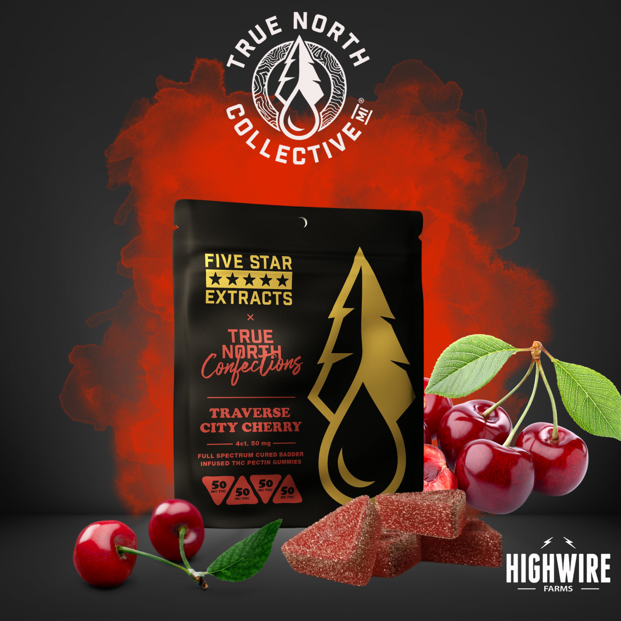 Photograph of product: True North Full Spectrum Gummies Traverse City Cherry 200mg