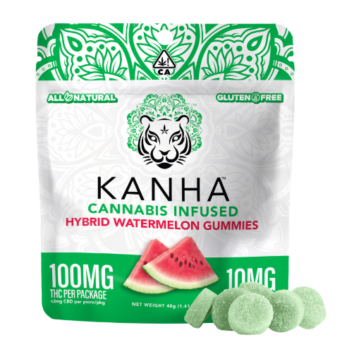 Photograph of product: WATERMELON GUMMIES 10 PACK 100MG