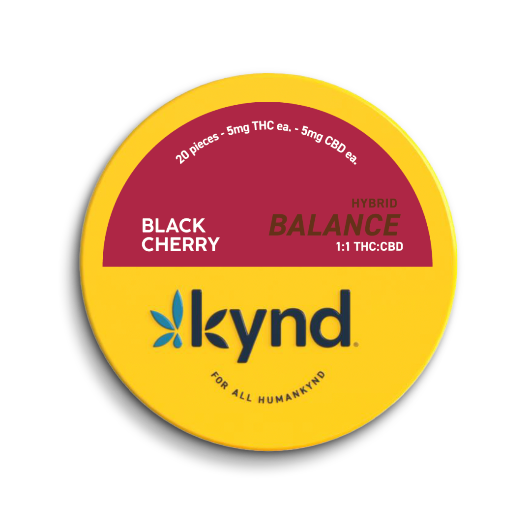 Photograph of product: Balance Black Cherry 1:1 TH-oui:CBD Gummies 20pk