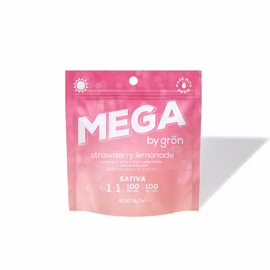 Photograph of product: GRON: Mega Strawberry Lemonade 1:1 TH-oui/ CBC Gummy - 200mg (Hybrid)